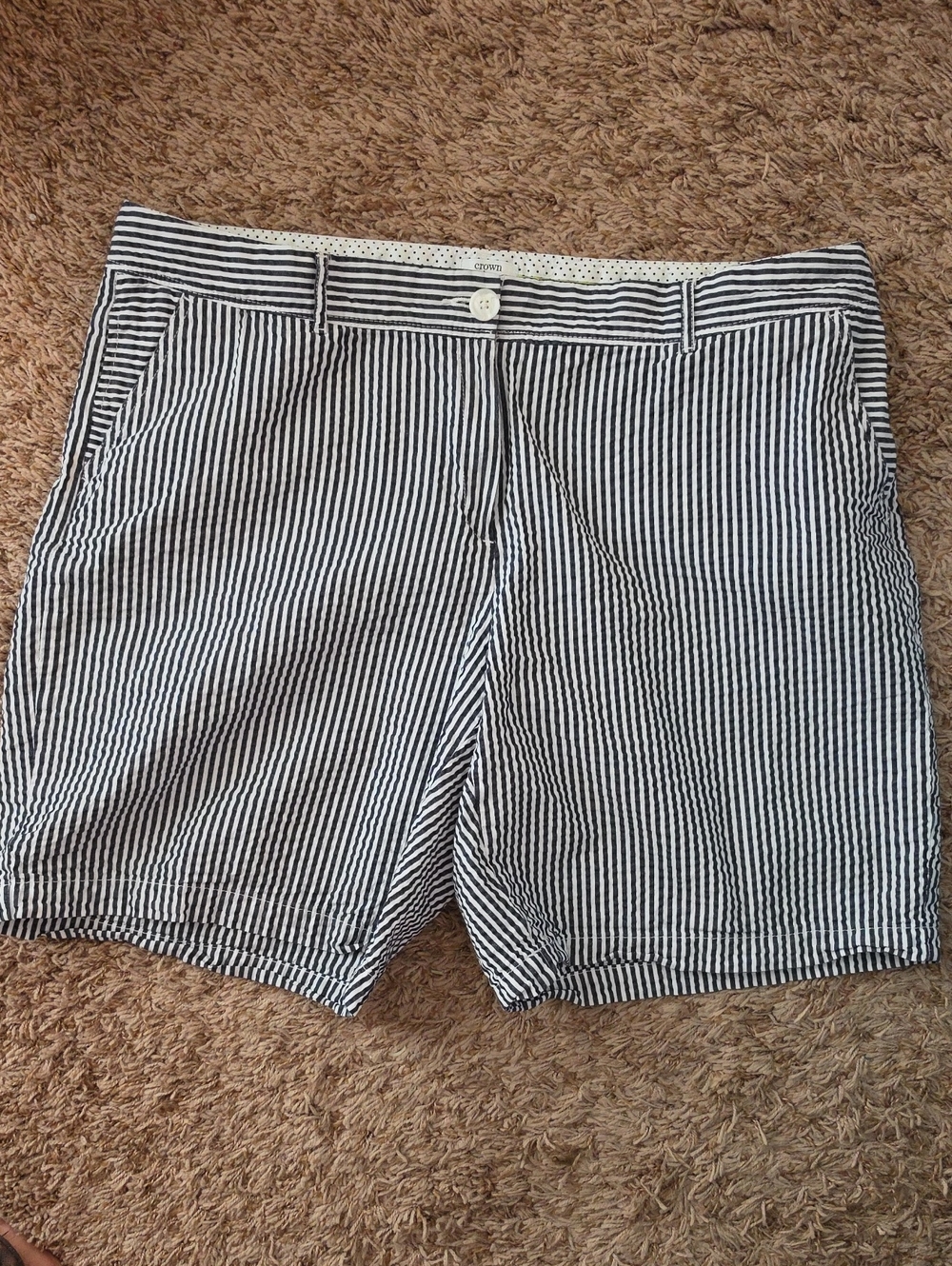 crown & ivy Navy/White Pinstripe Bermuda Shorts